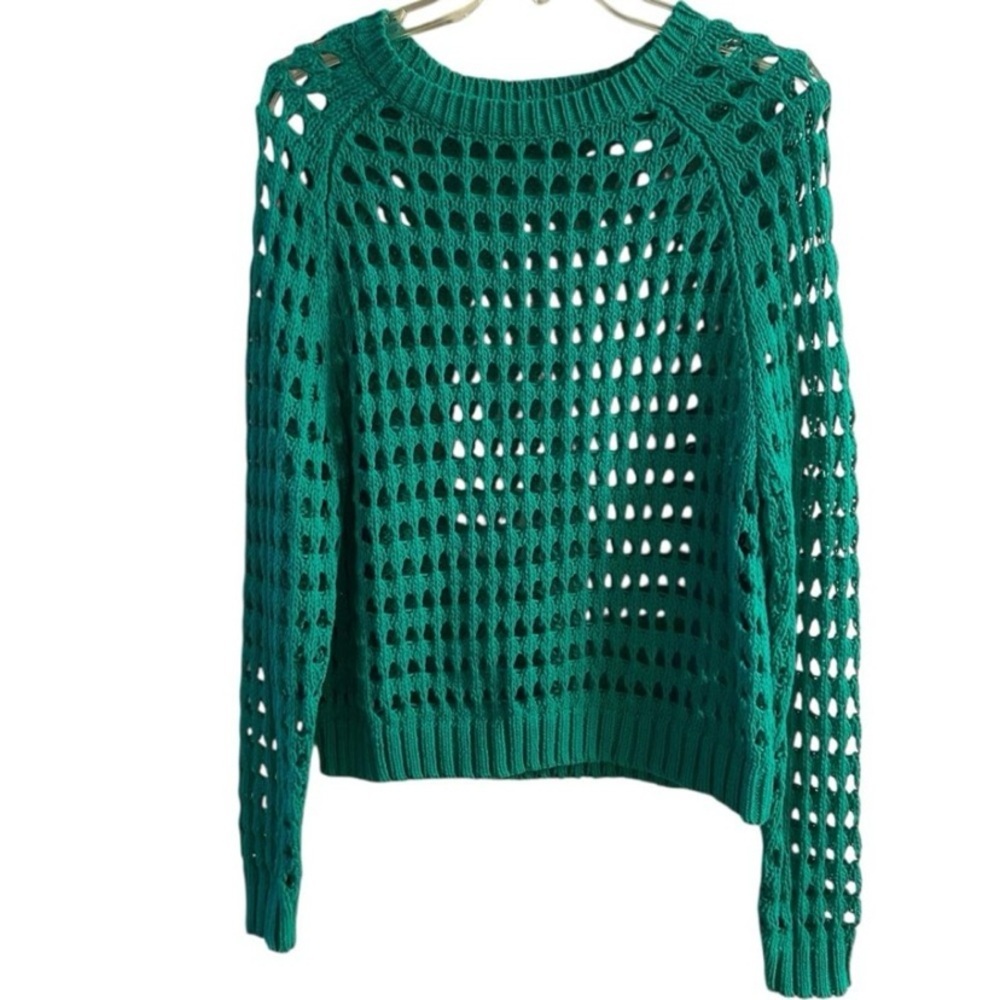 Astr emerald green Open-Knit Crewneck Sweater Medium
